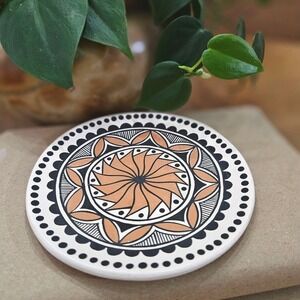 Signed Rowan Harrison "Two Tribes" Hand Painted Pottery Ceramic Small Plate 5.5"